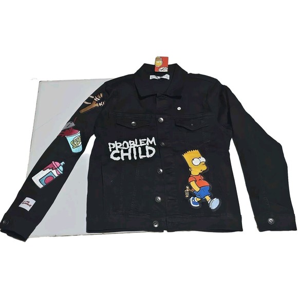 New The Simpson Bart Problem Child Jeans BLACK Jacket Vintage Look  Small Adult - Picture 2 of 11